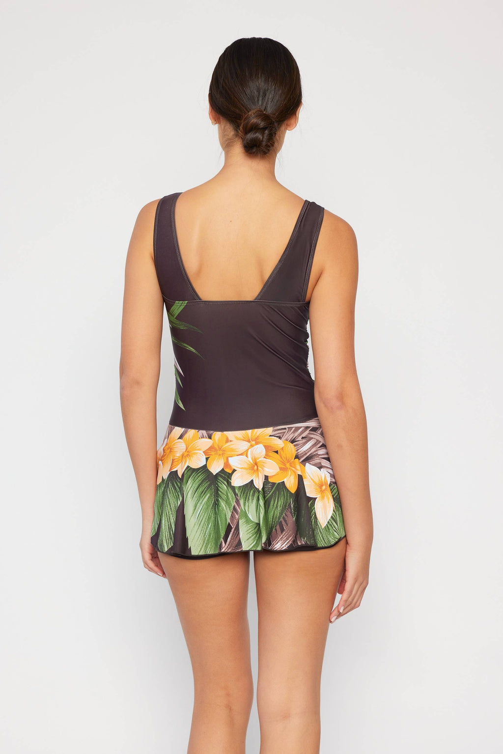 Women's [Plus Size] 1Pc w/Boy Shorts under Skirt - Aloha Brown - PF837