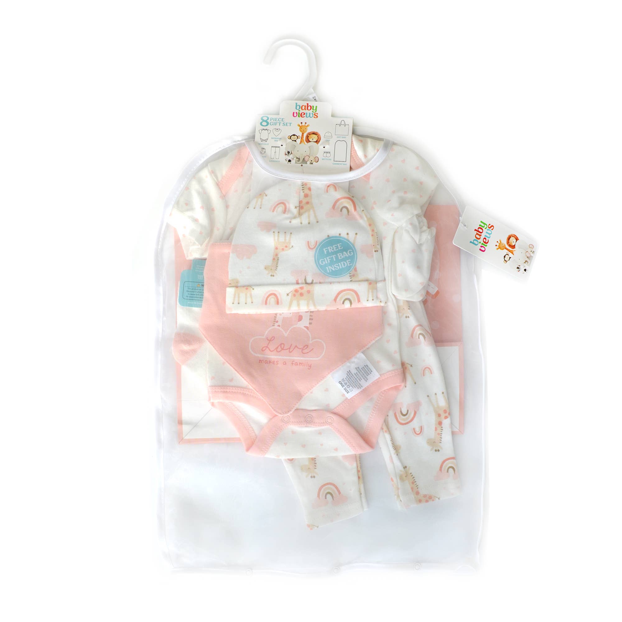 8 Pcs Hanging Baby Gift Set Bodysuit Leggings Bib Mitten Cap