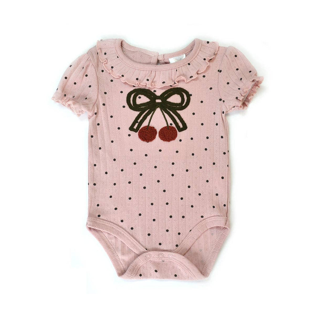 Conjunto de 3 bodys de chenilla con bordado de cerezas y lazo 100% algodón - B173H201