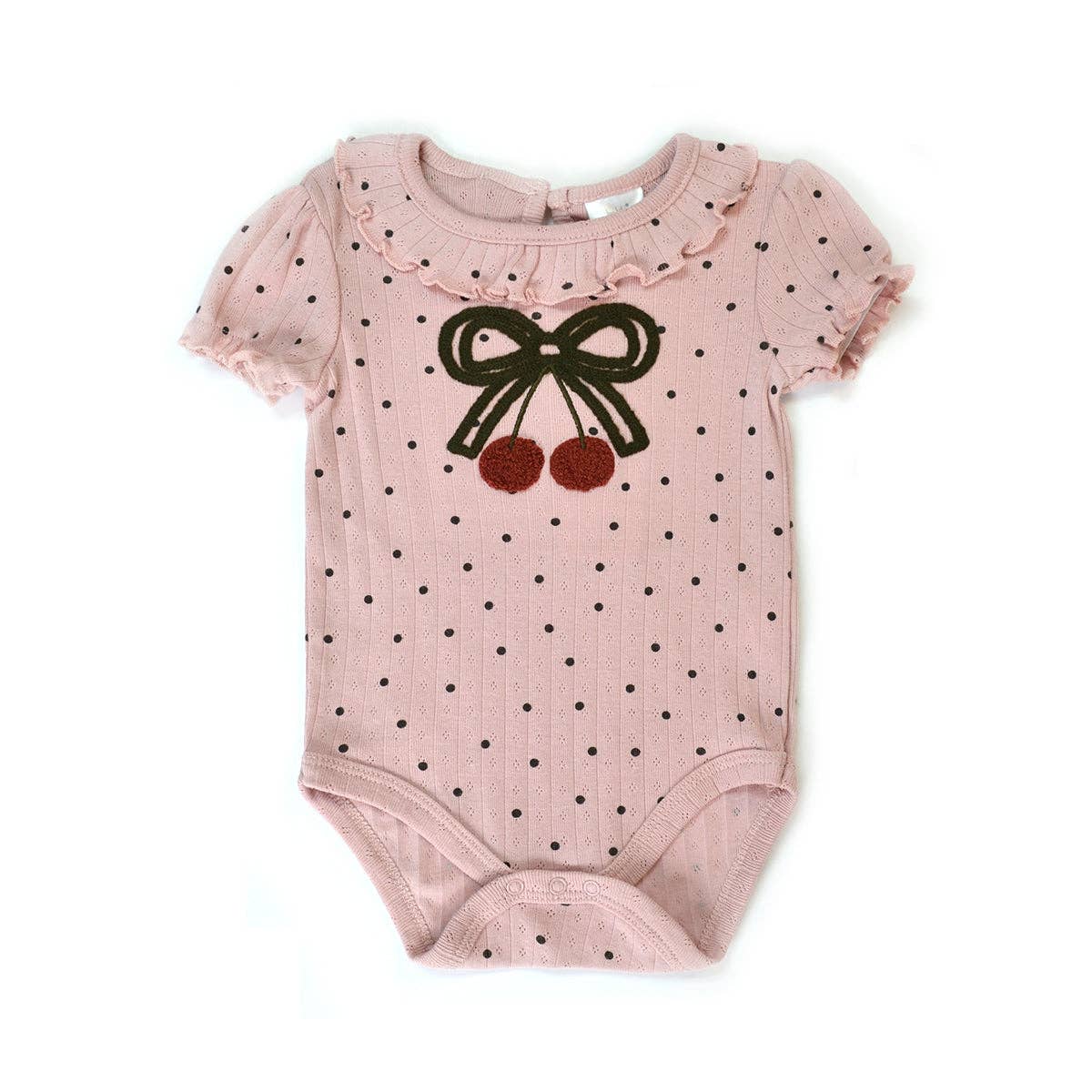 Set of 3 100% Cotton Bow Cherry Chenille Embroidery Bodysuit - B173H201