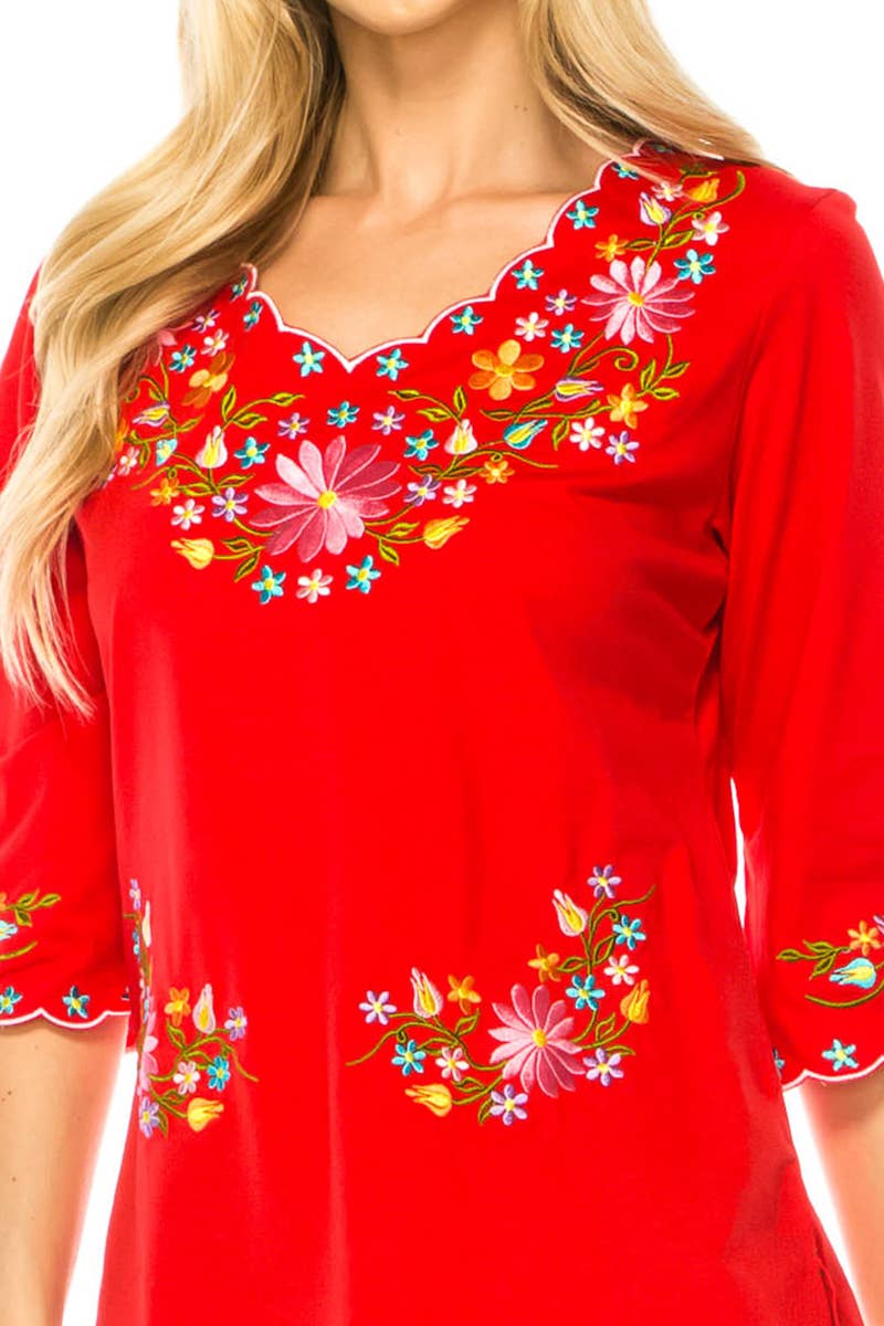 Adult Women's Traditional Embroidered 3 Quarter Sleeve - MT804
