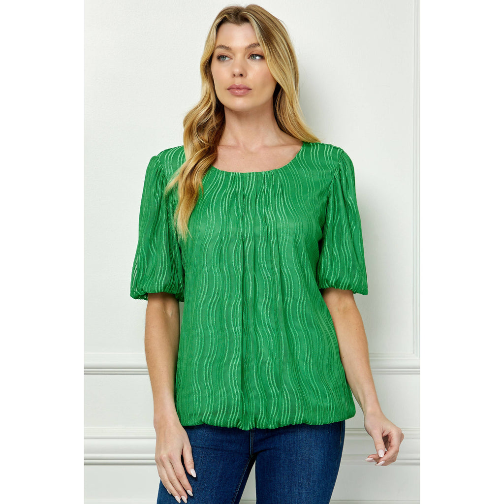 Winslow Collection - Women’s Wave Cord Mesh Bubble Sleeve Pleats Top - G52984T44