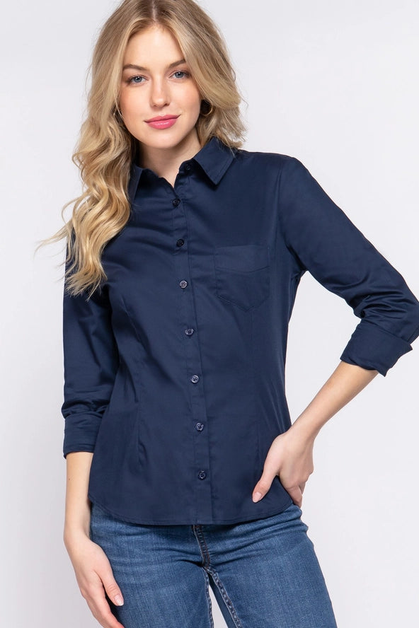 Active USA - Women's Long Sleeve Button Down Stretch Shirt - T13460