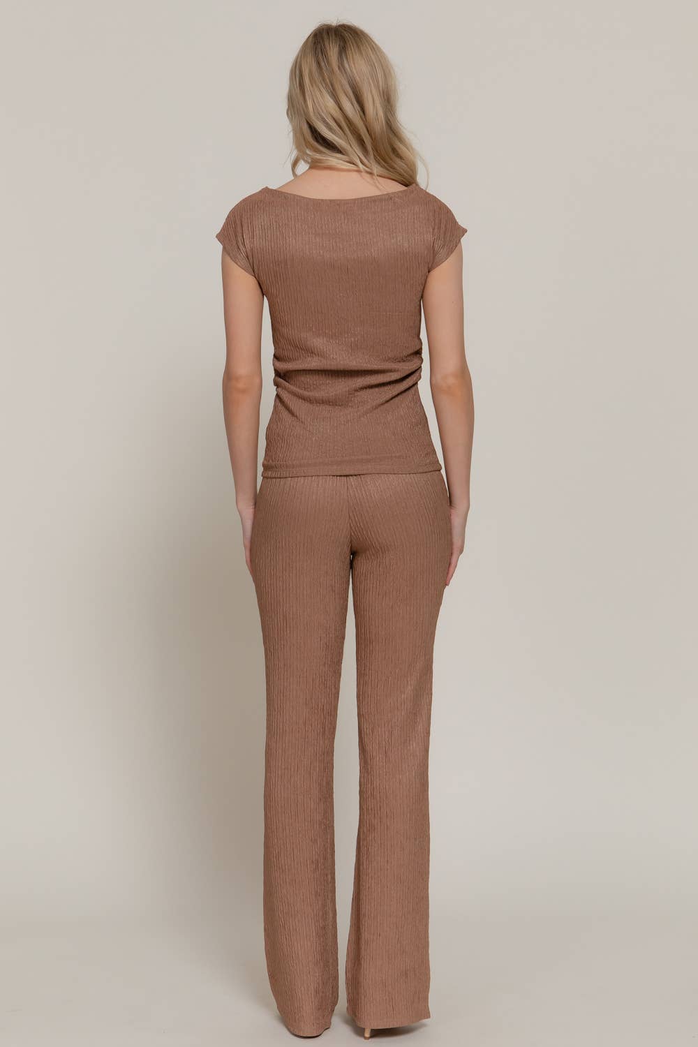Active USA - Women's Short Dolman Sleeve Top & Flare Long Pants Wavy Crinkle Set - SET14762