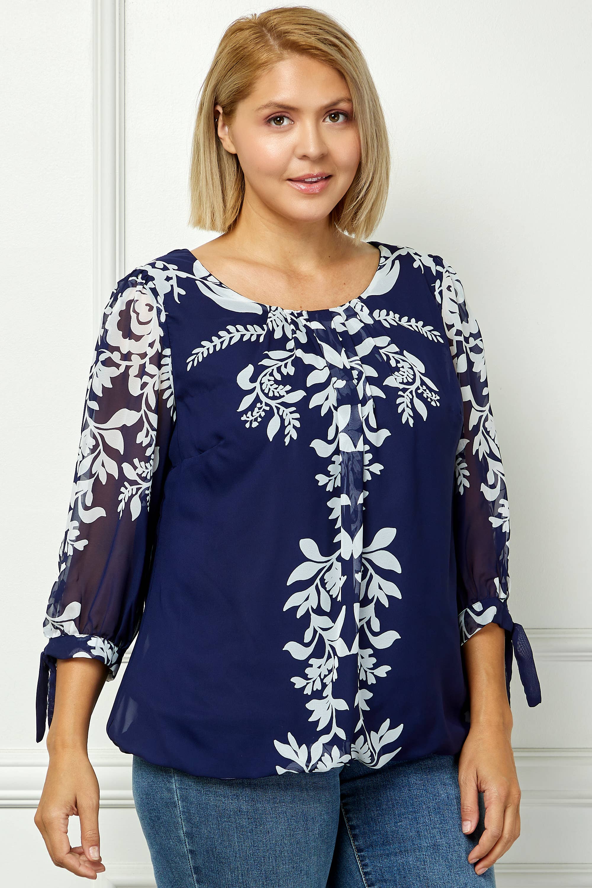 Women's [Plus Size] Vintage Bloom Tie Sleeve Blouse - G600295N87X