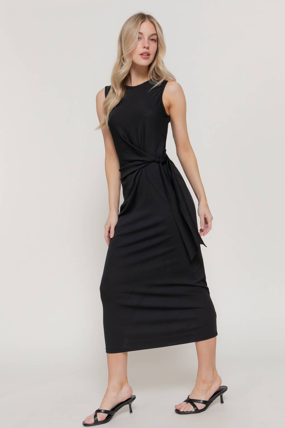Active USA - Vestido Midi sin Mangas con Cuello Redondo y Detalle en la Cintura para Mujer - D15175