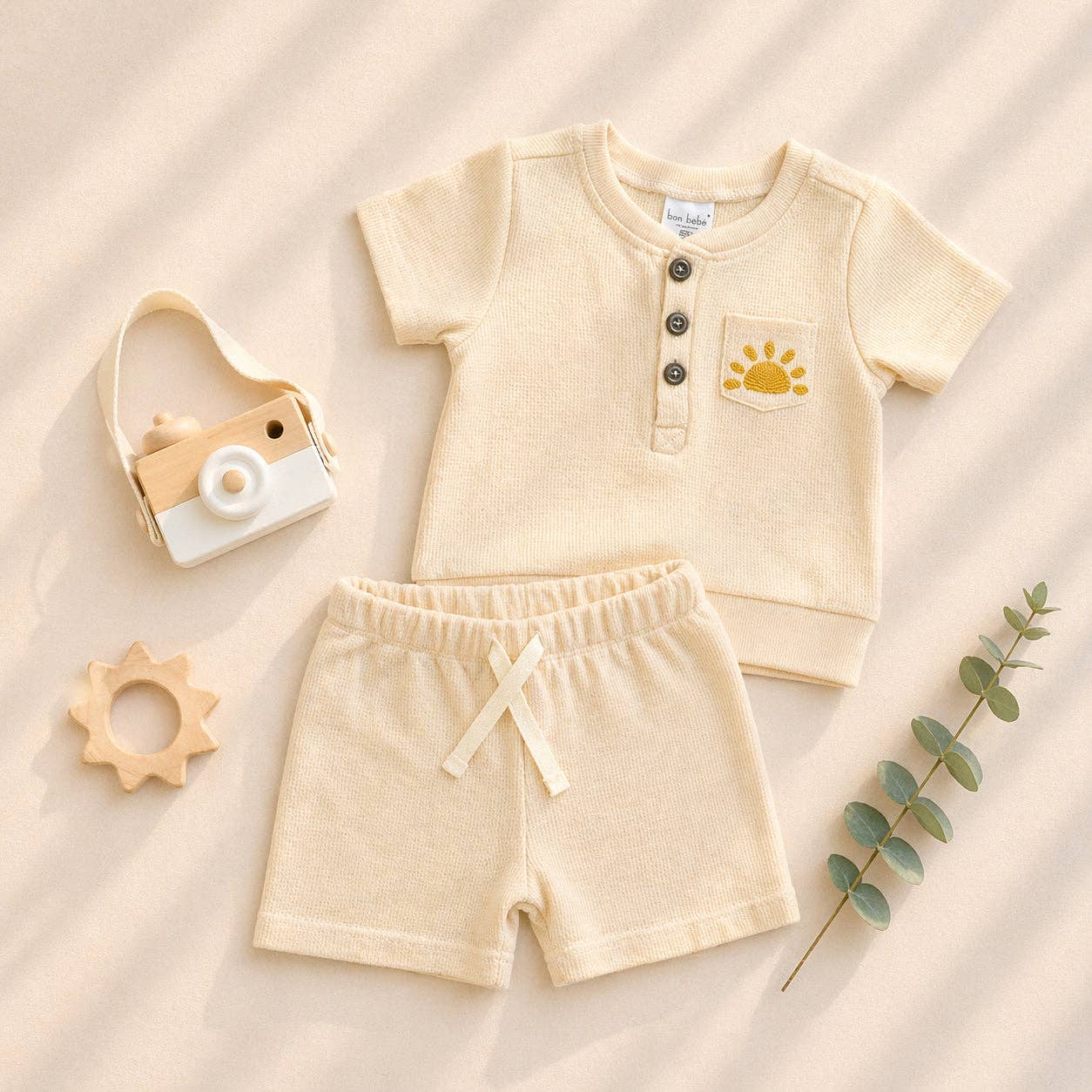 Boys 2pc Summer Cute Waffle Knit Top & Shorts Sets - B112G402