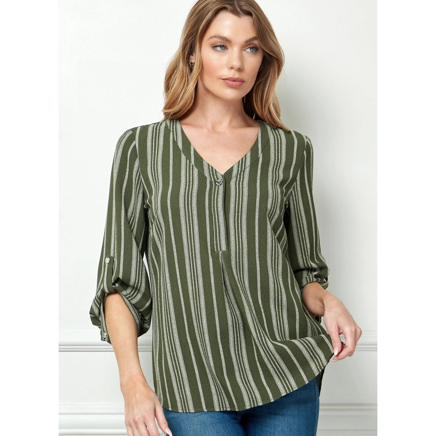 Colección Winslow - Blusa de Mujer con Rayas, Escote en V y Mangas con Botón - G943145G76