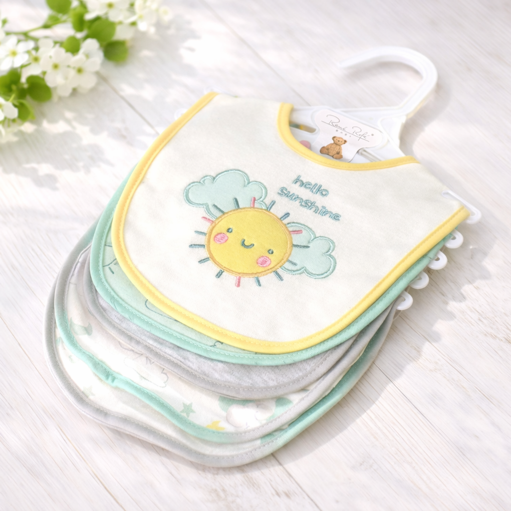 5 Pack Soft Cotton Poly Embroidered Baby Bibs