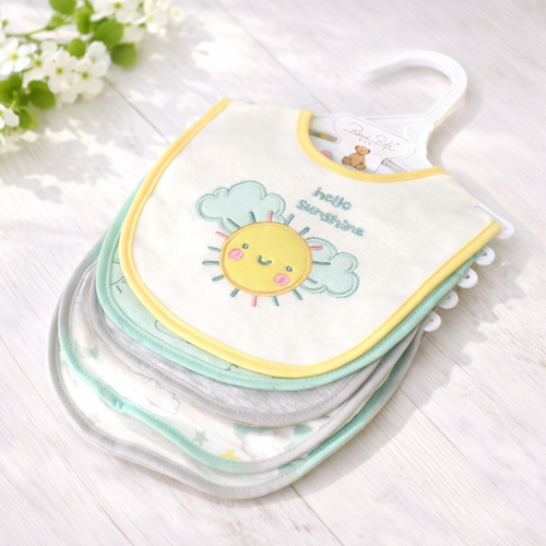 5 Pack Soft Cotton Poly Embroidered Baby Bibs