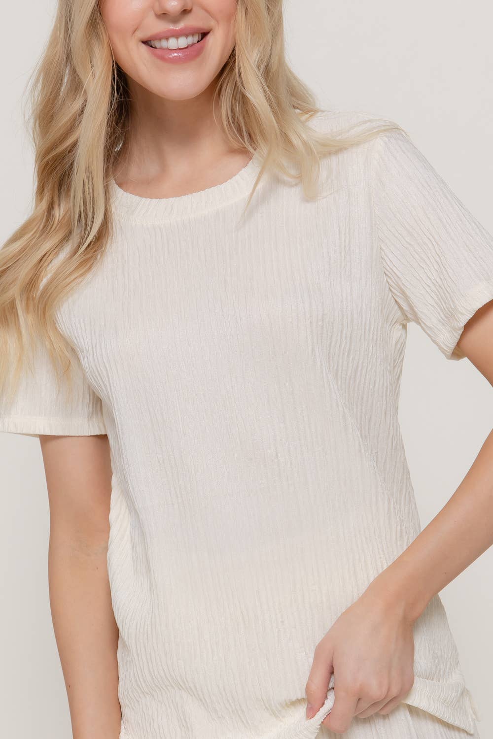 Active USA - Conjunto de top de manga corta y pantalón de punto ancho para mujer - SET14970