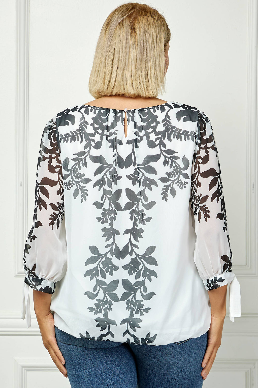 Women's [Plus Size] Vintage Bloom Tie Sleeve Blouse - G600295N87X