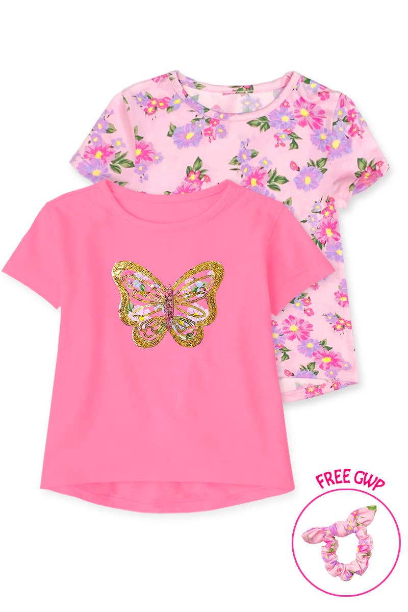 Girl's 2pc/ Pack Fashion Tees with Scrunchie - GKT-Y24-19006B-03