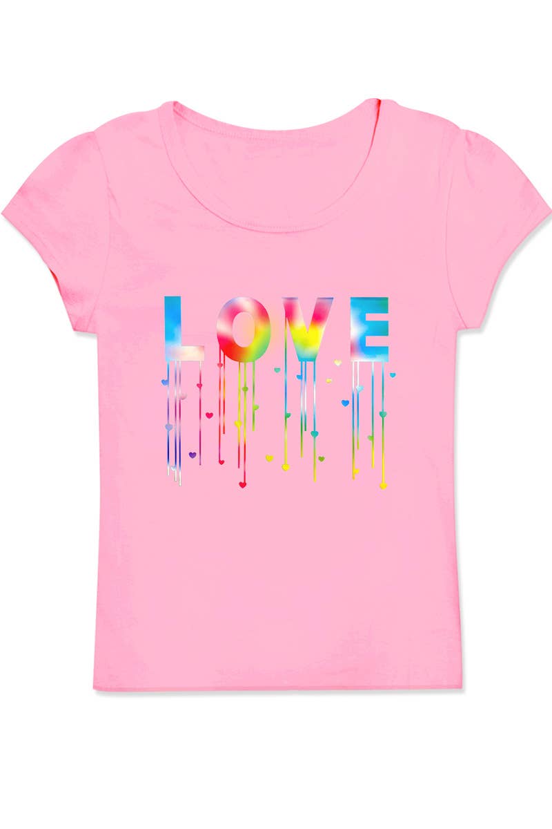 Girl's Scoop Neck Graphic Tee with Tie Dye Love - GKT-16060B-558