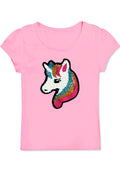 Girl's Knit Scoop Neck Tee W/Sequin Unicorn - GKT-16060B-329