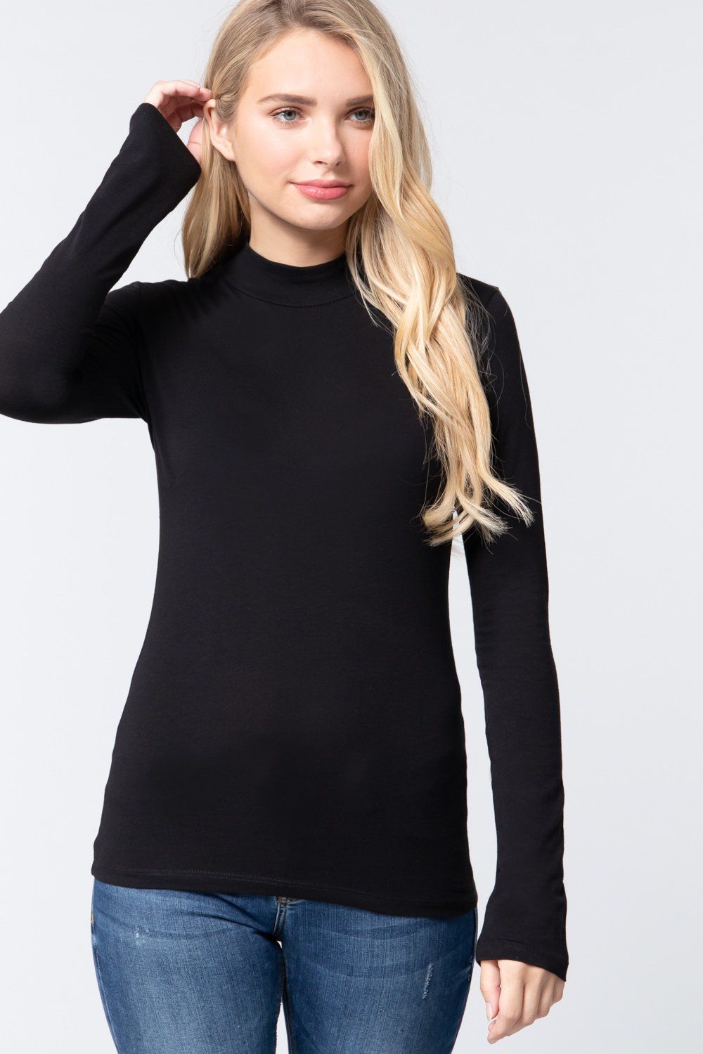 Active USA - Mock Neck Cotton Spandex  Jersey Top - T12006