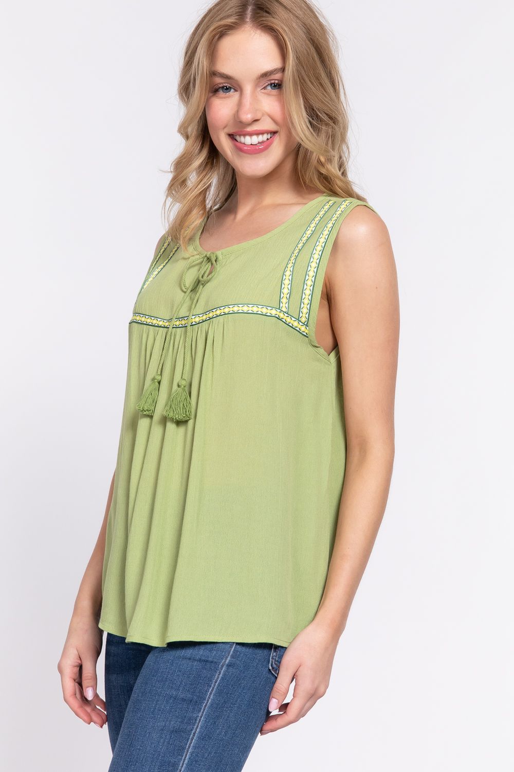 Active USA - Women's Sleeveless Embroidered Top - T13513