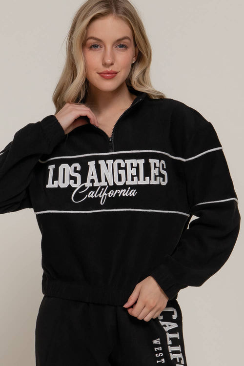 Active USA - Women's Half Zip Up Mock Neck Embroidery Fleece Top - T14718