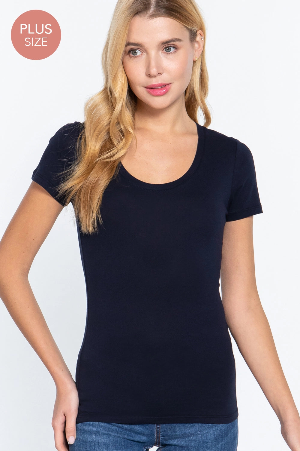 Active USA - Women's [Plus Size] Short Sleeve Scoop Neck Cotton Jersey Top - T7663