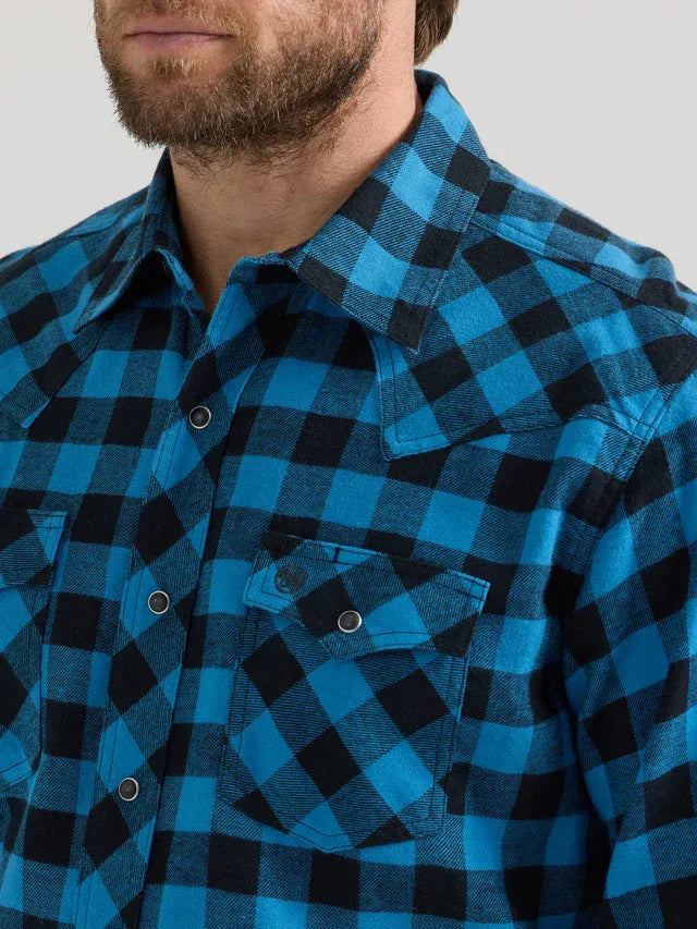 Wrangler - Camisa de franela retro de manga larga con broches para hombre - 112351489