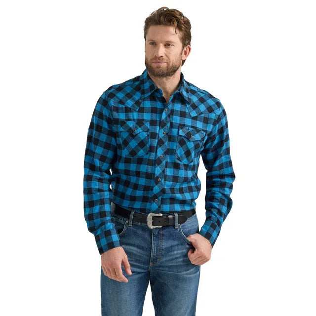 Wrangler - Camisa de franela retro de manga larga con broches para hombre - 112351489