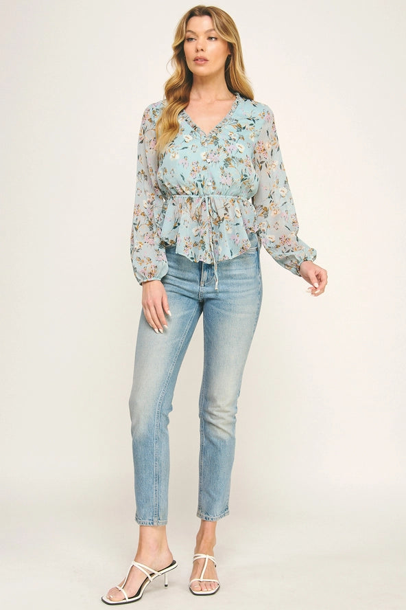Winslow - Blusa con volantes, escote en V y lazos en la cintura Wild Blossom para mujer - MT5159466UO