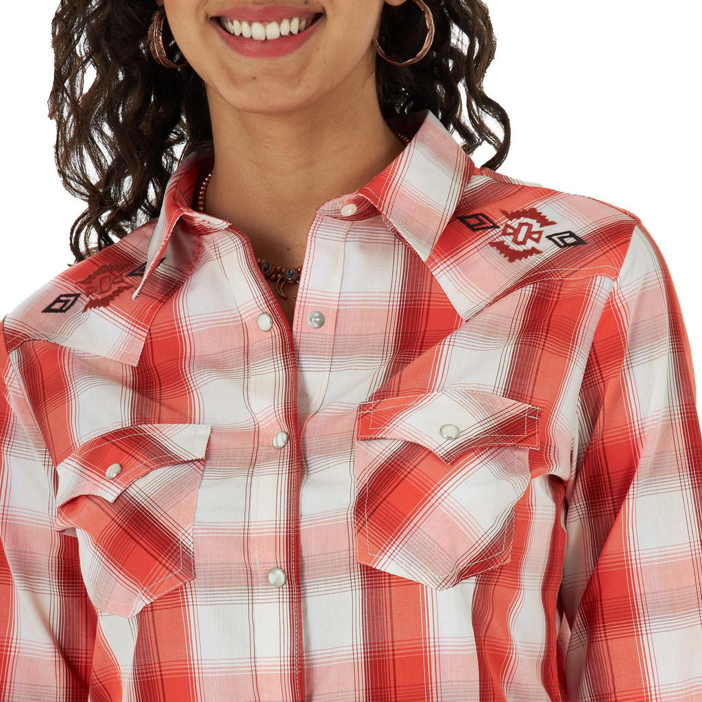Wrangler - Women's Retro Long Sleeve Embroidered Yoke Plaid Top - LW5014M