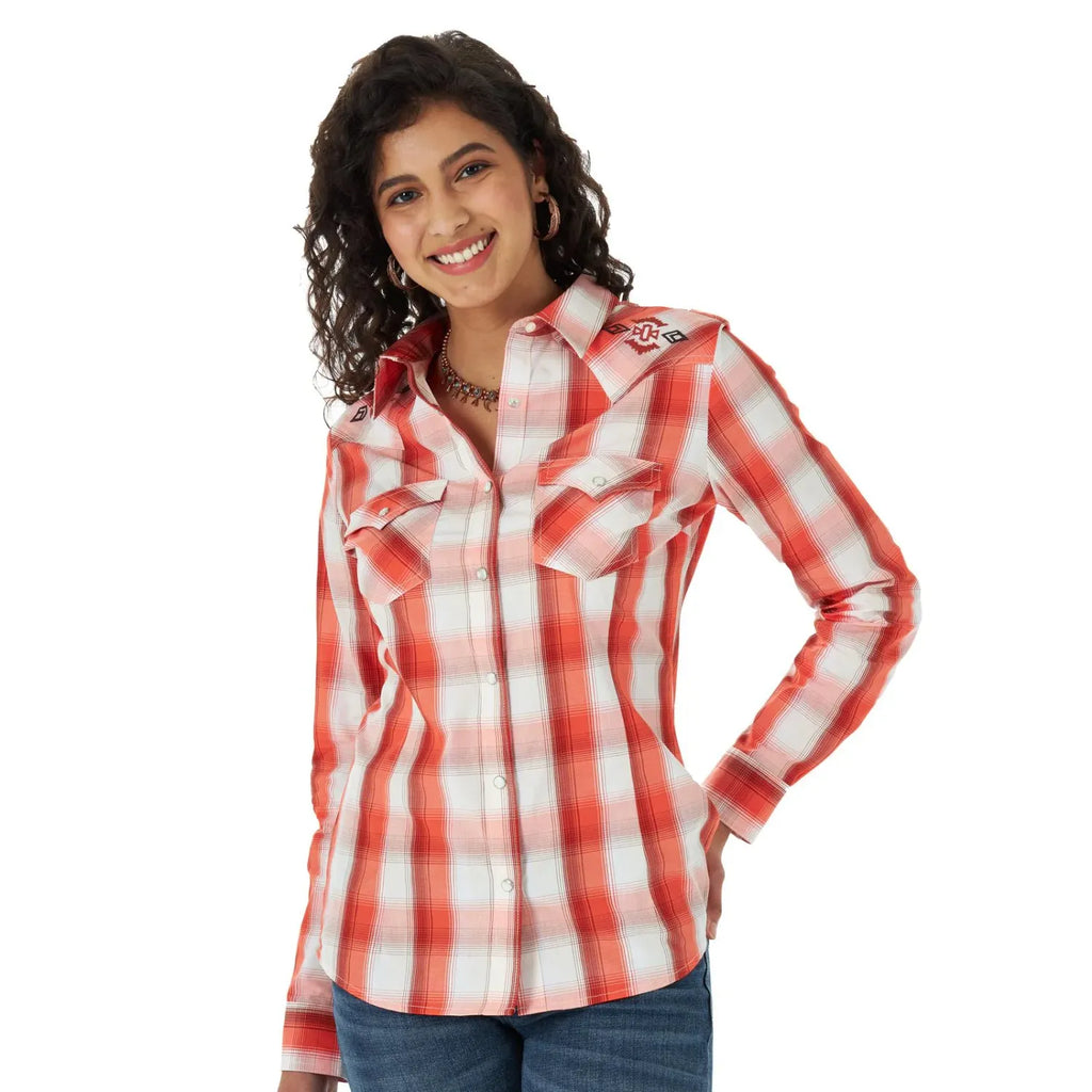 Wrangler - Women's Retro Long Sleeve Embroidered Yoke Plaid Top - LW5014M