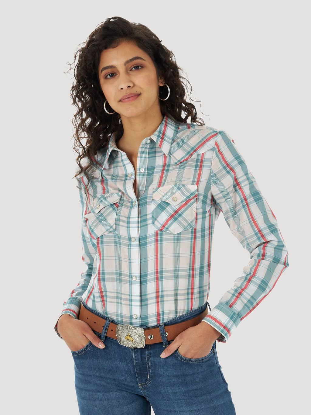 Wrangler - Women's Essential Long Sleeve Plaid Western Snap Top - LWE520M