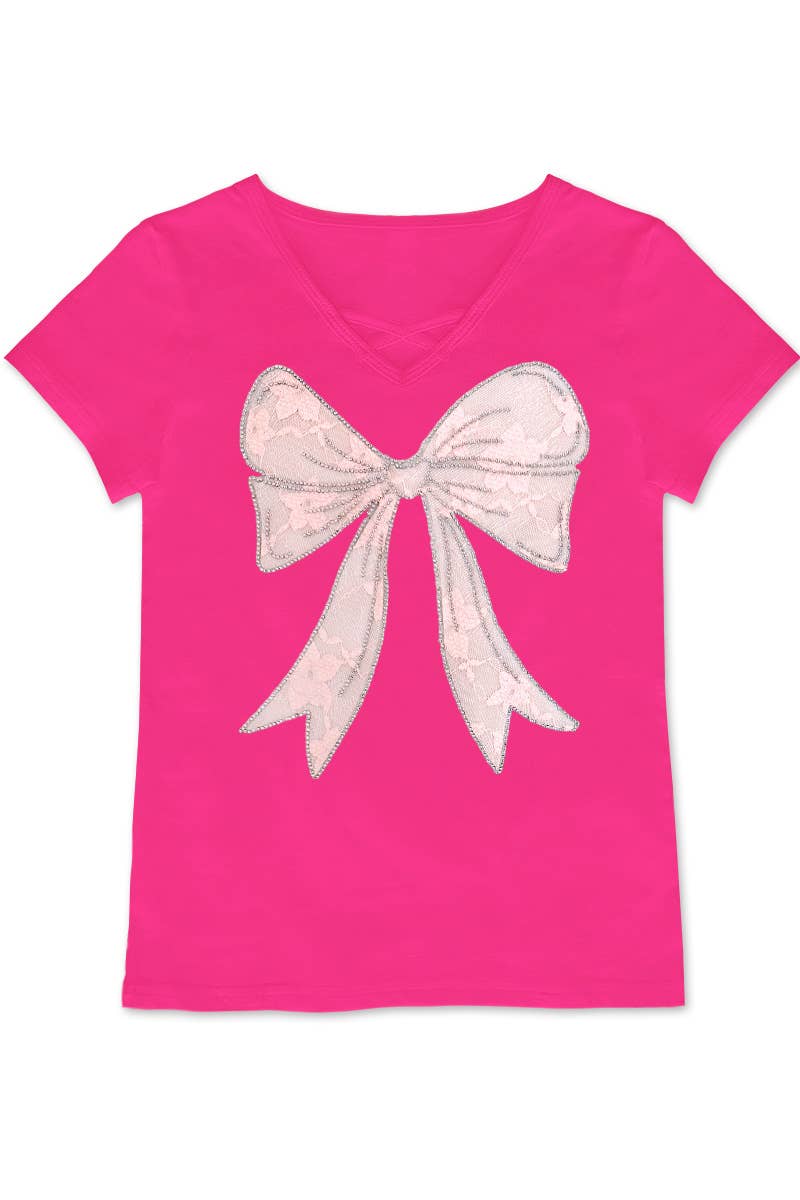 Girl's Graphic Tee with Bow Patch & Rhine - GKT-16810B-833