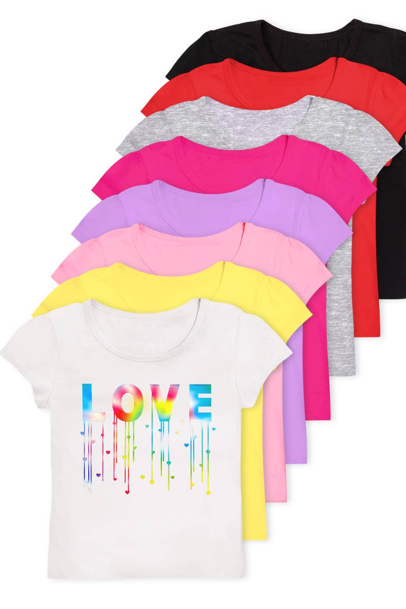 Girl's Scoop Neck Graphic Tee with Tie Dye Love - GKT-16060B-558