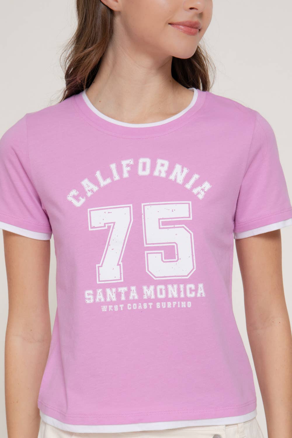 Active USA - Women's Short Sleeve Round Neck Printed Knit Top - T15096