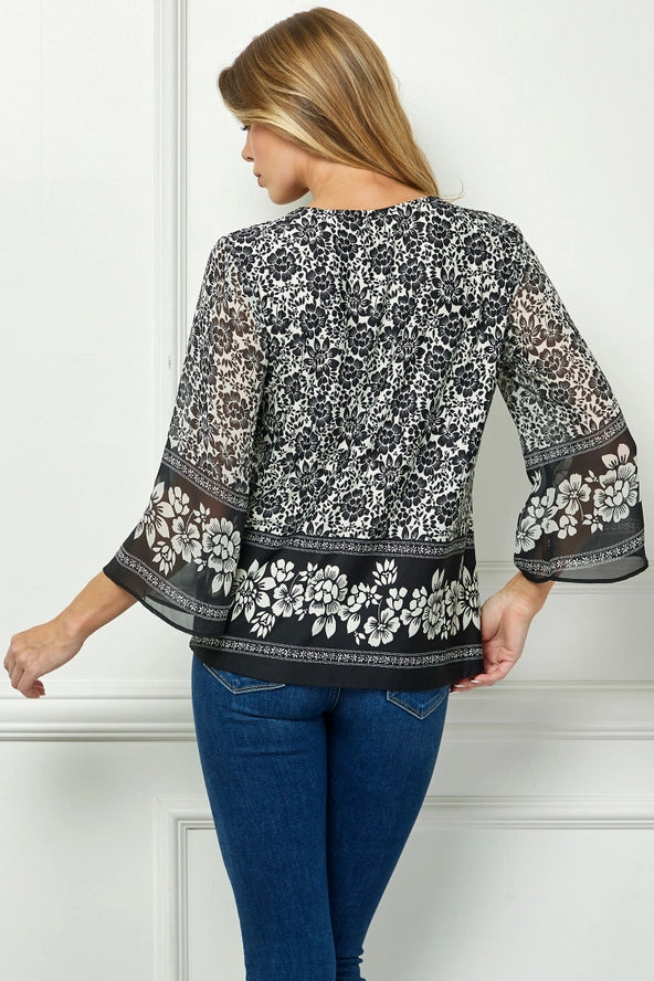 Colección Winslow - Blusa de punto con cuello redondo calado con estampado de flores vintage para mujer - G516401M68