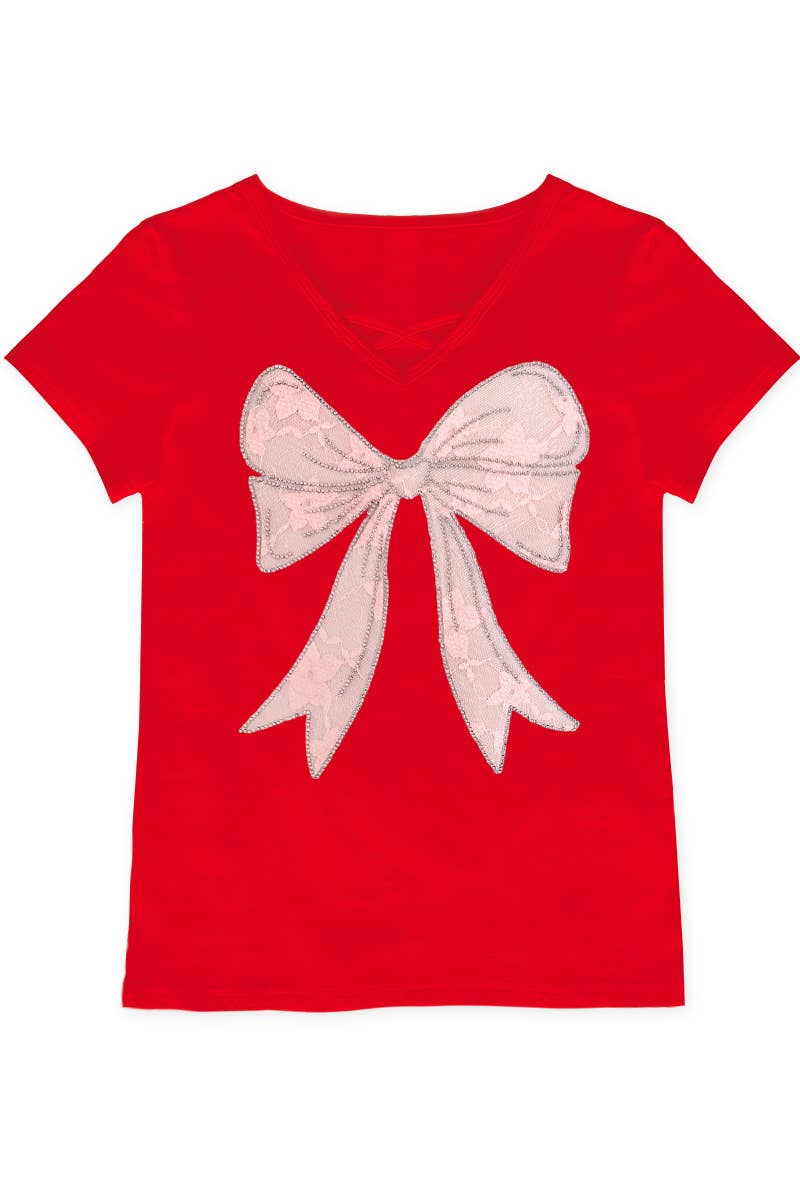 Girl's Graphic Tee with Bow Patch & Rhine - GKT-16810B-833