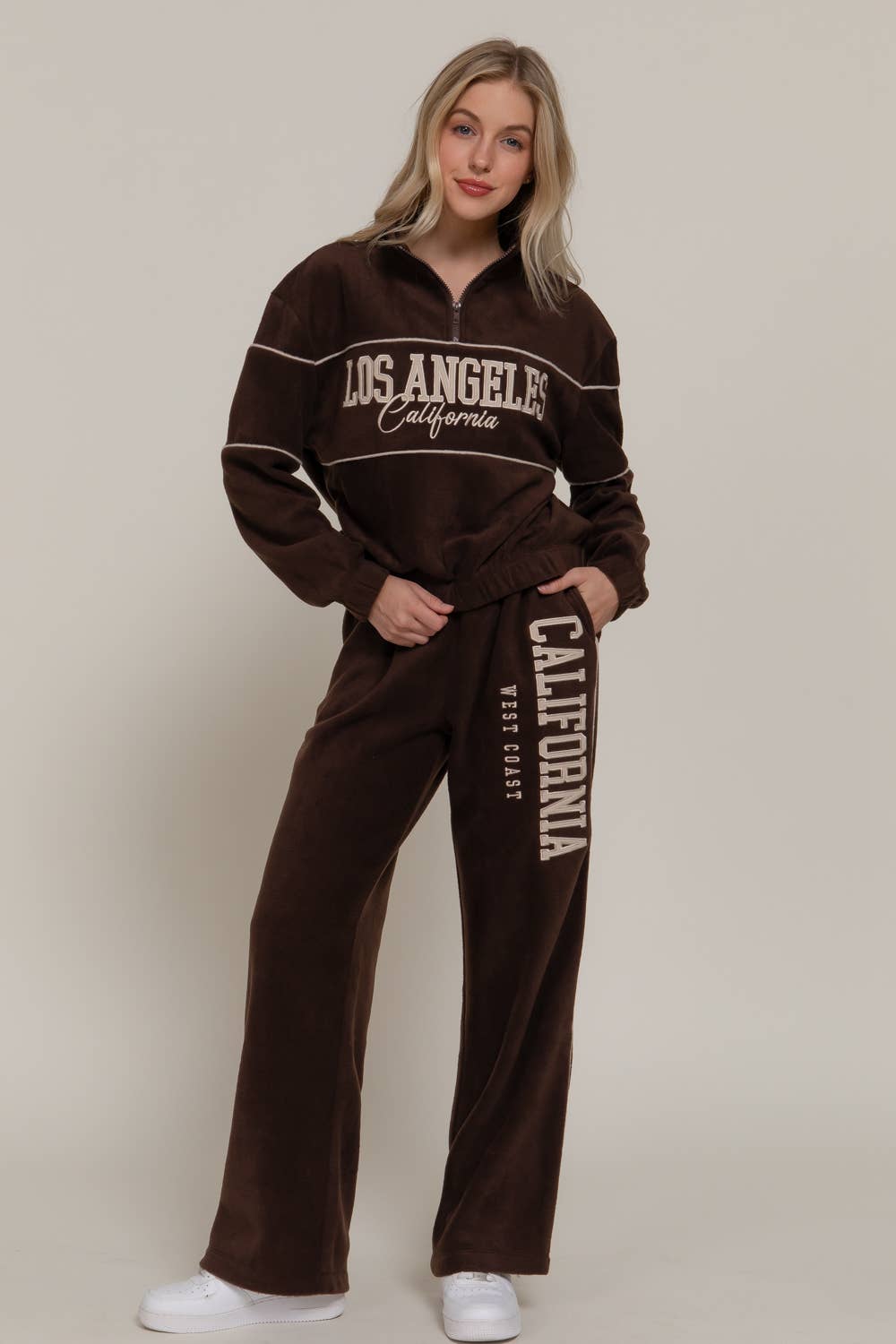 Active USA - Women's Half Zip Up Mock Neck Embroidery Fleece Top - T14718