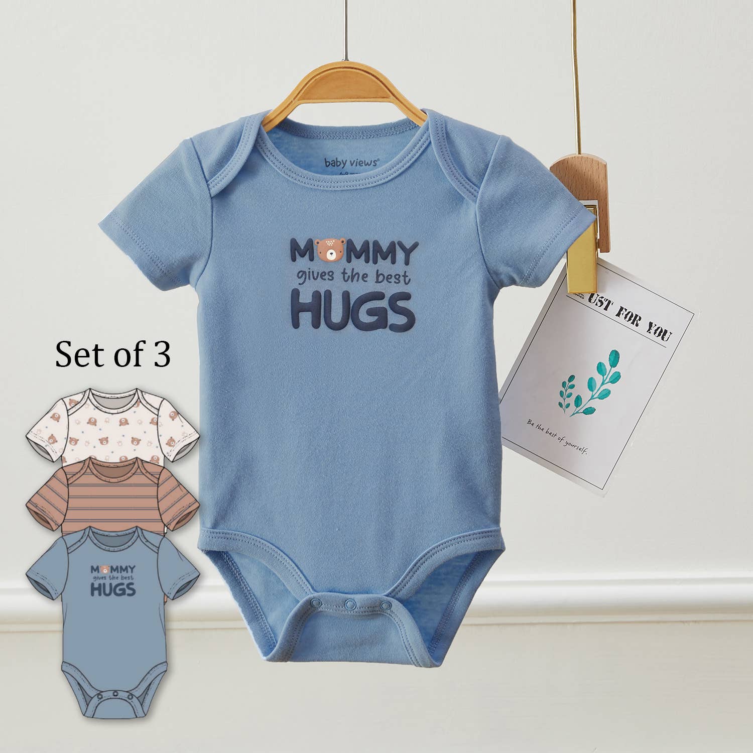 Pack of 3 Baby Bear Mommy Hugs Pattern Bodysuits