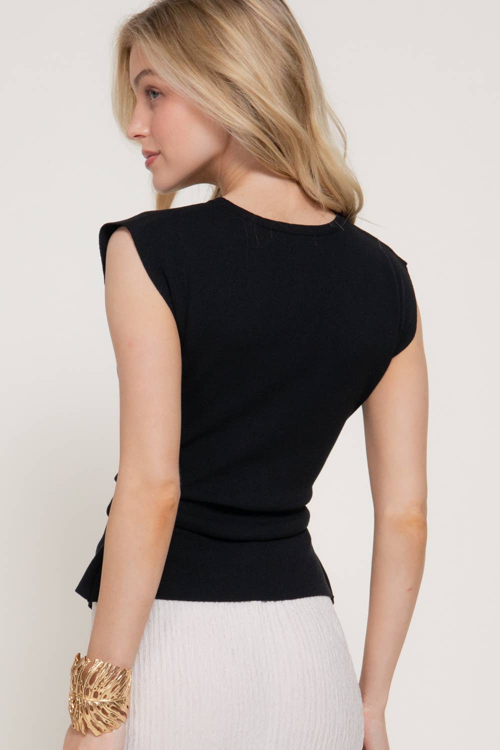 Active USA - Women's Sleeveless Side Pleats Detail Sweater Top - T14932