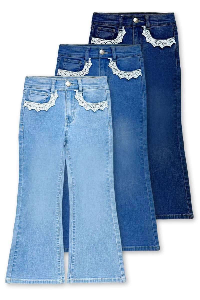 Girl's Flare Leg Denim Jean with Crochet 7-14 - GDP-M26-89477B