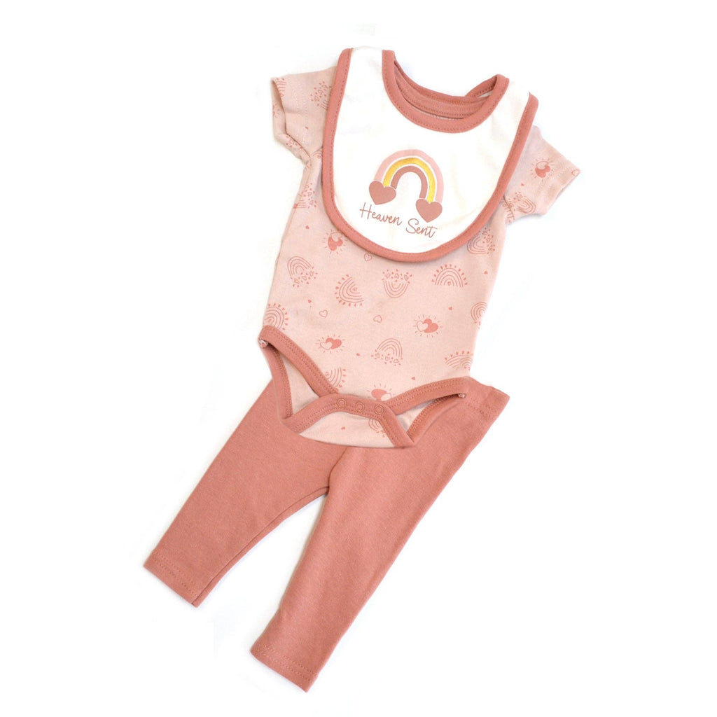 Conjunto de 3 piezas de body, pantalón y babero de arcoíris para bebé Baby Views - V145F201
