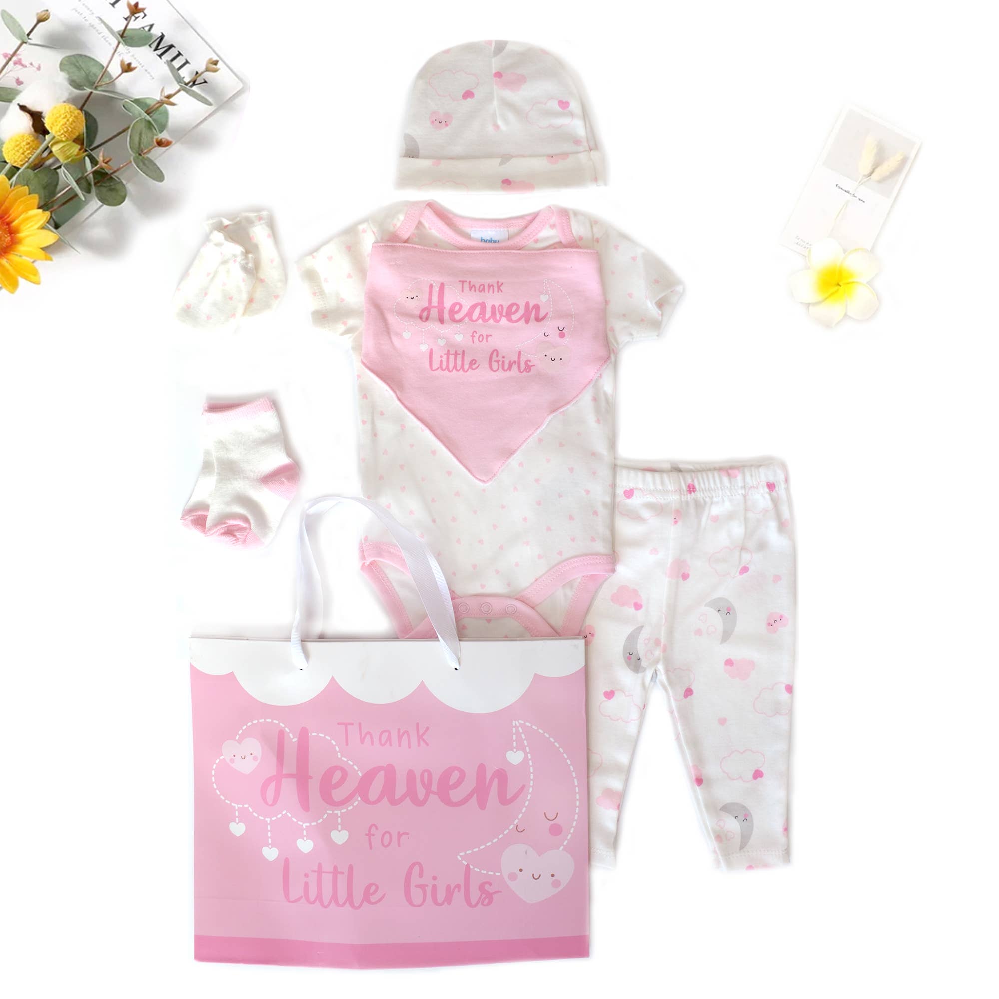 8 Pcs Hanging Baby Gift Set Bodysuit Leggings Bib Mitten Cap