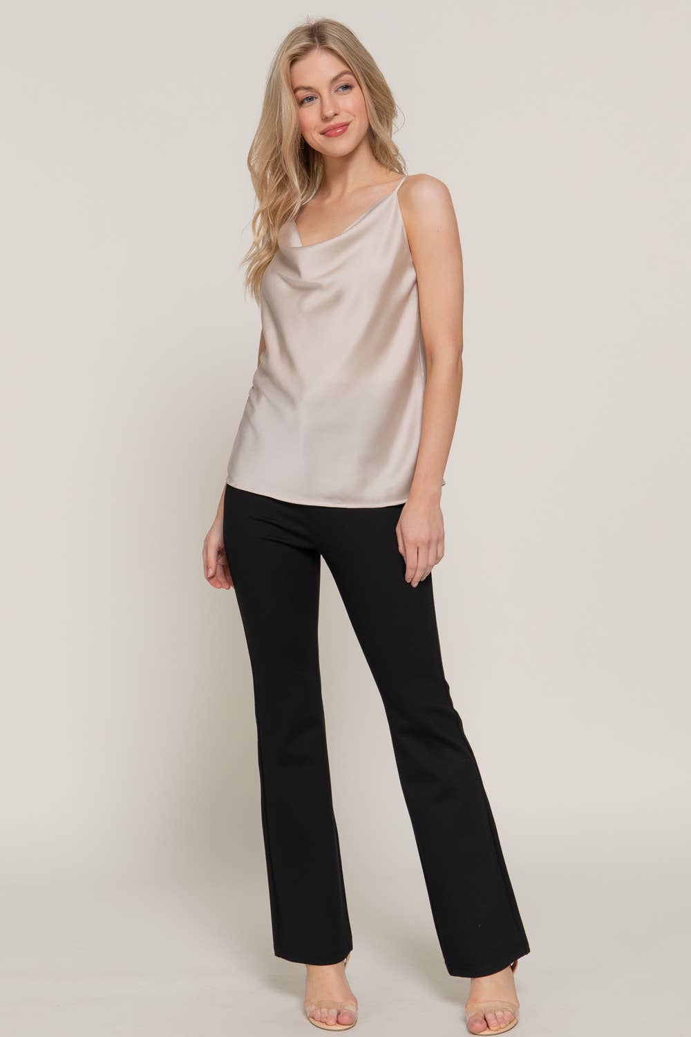Active USA - Women's Cowl Neck Satin Cami Top - T13553