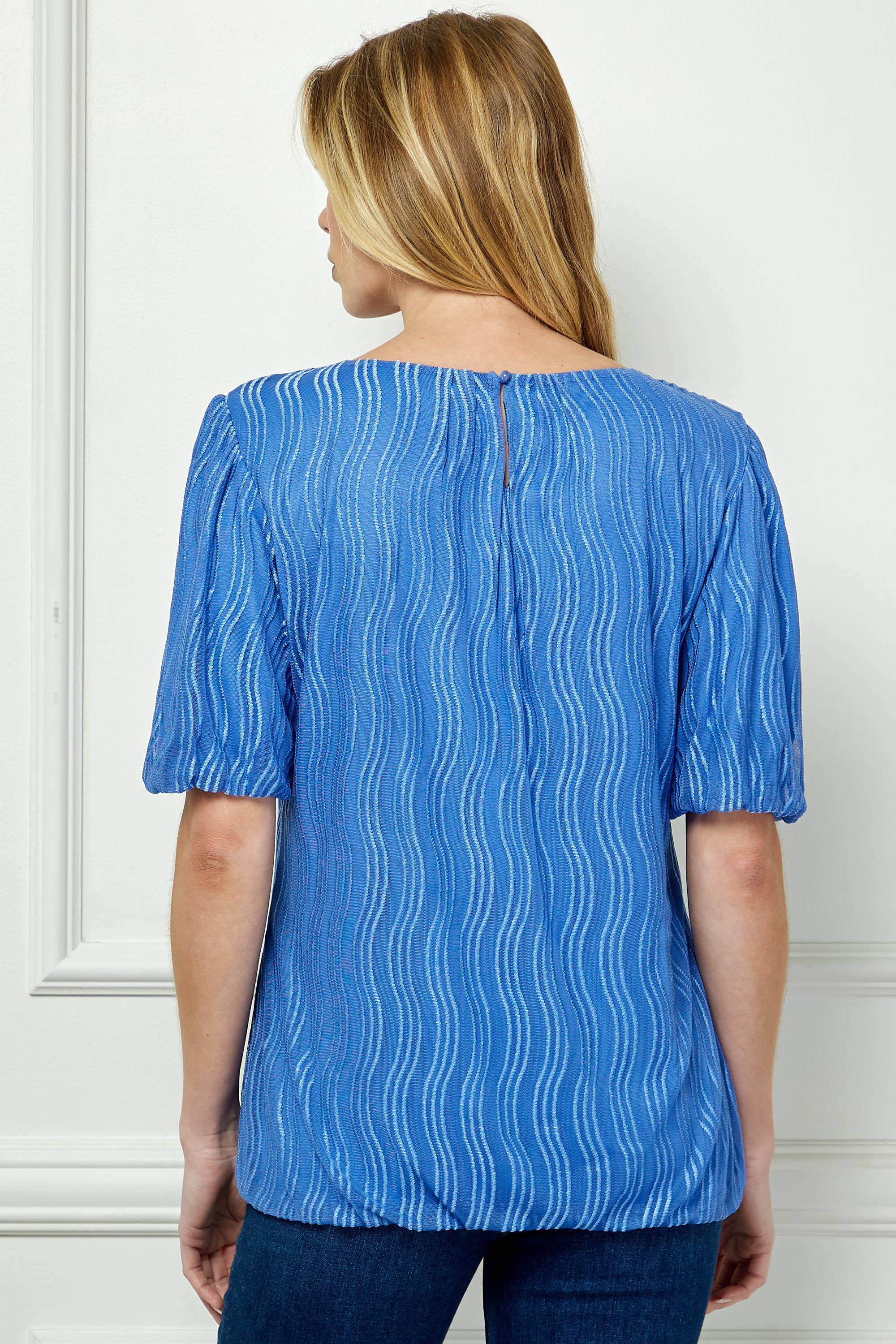 Winslow Collection - Women’s Wave Cord Mesh Bubble Sleeve Pleats Top - G52984T44