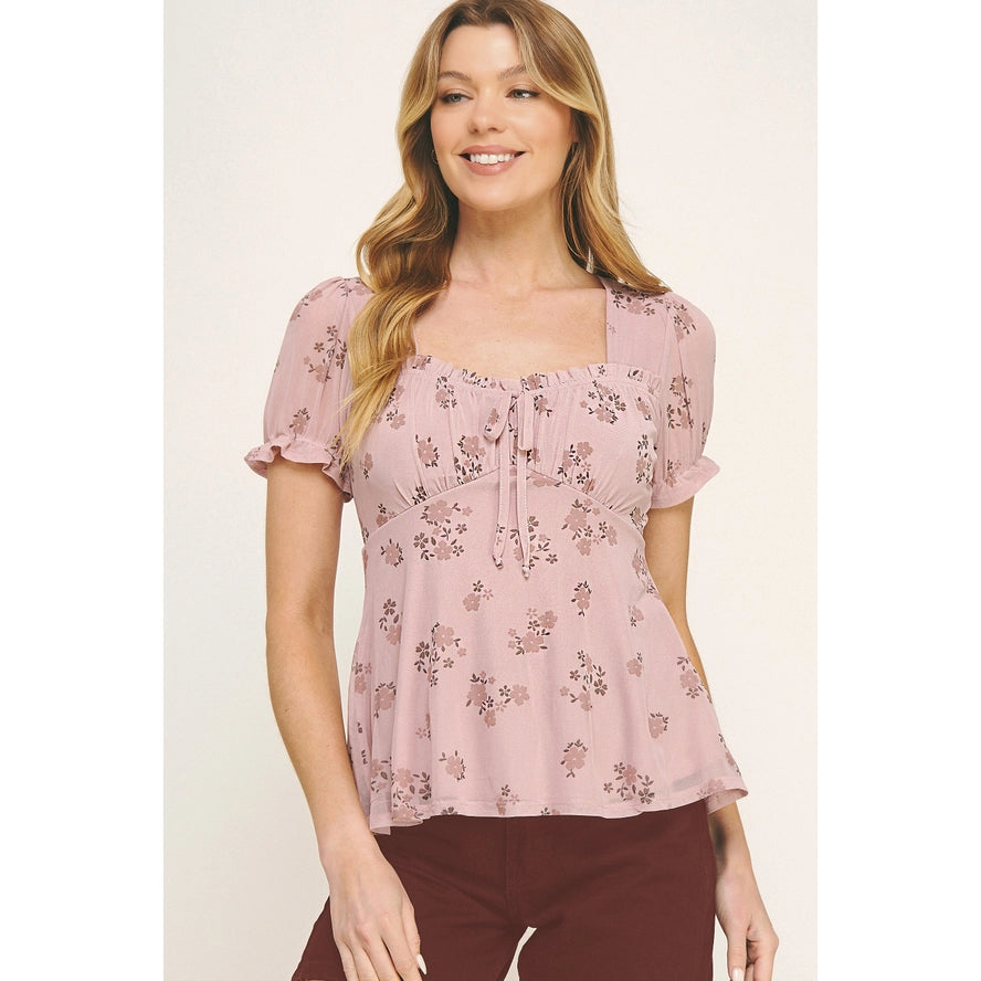 Lily Star - Women's Romantic Mauve Peplum Top with Ruffled Sleeves - MT972009B60PL