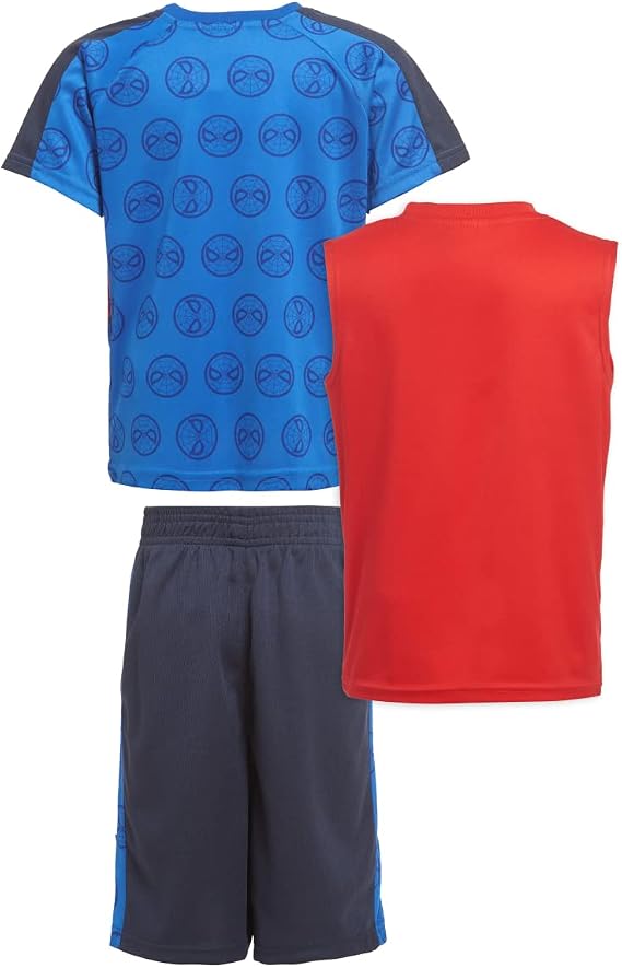 Marvel Avengers Boys Superhero Short Sleeve T-Shirt, Tank Top and Mesh Shorts Set - MSH019ALAZ