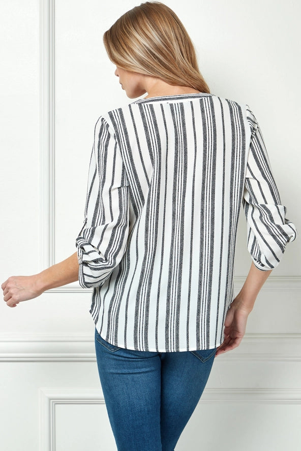 Colección Winslow - Blusa de Mujer con Rayas, Escote en V y Mangas con Botón - G943145G76