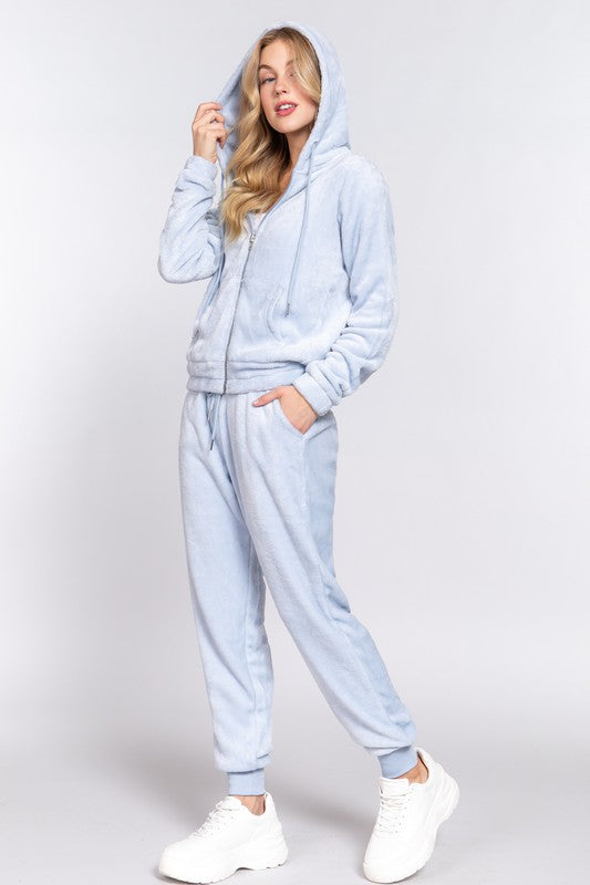 Active USA - Faux Fur Jacket & Jogger Pants Set - SET12297