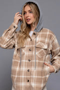 Active USA - Plaid Print Hoodie Fleece Jacket - J13272