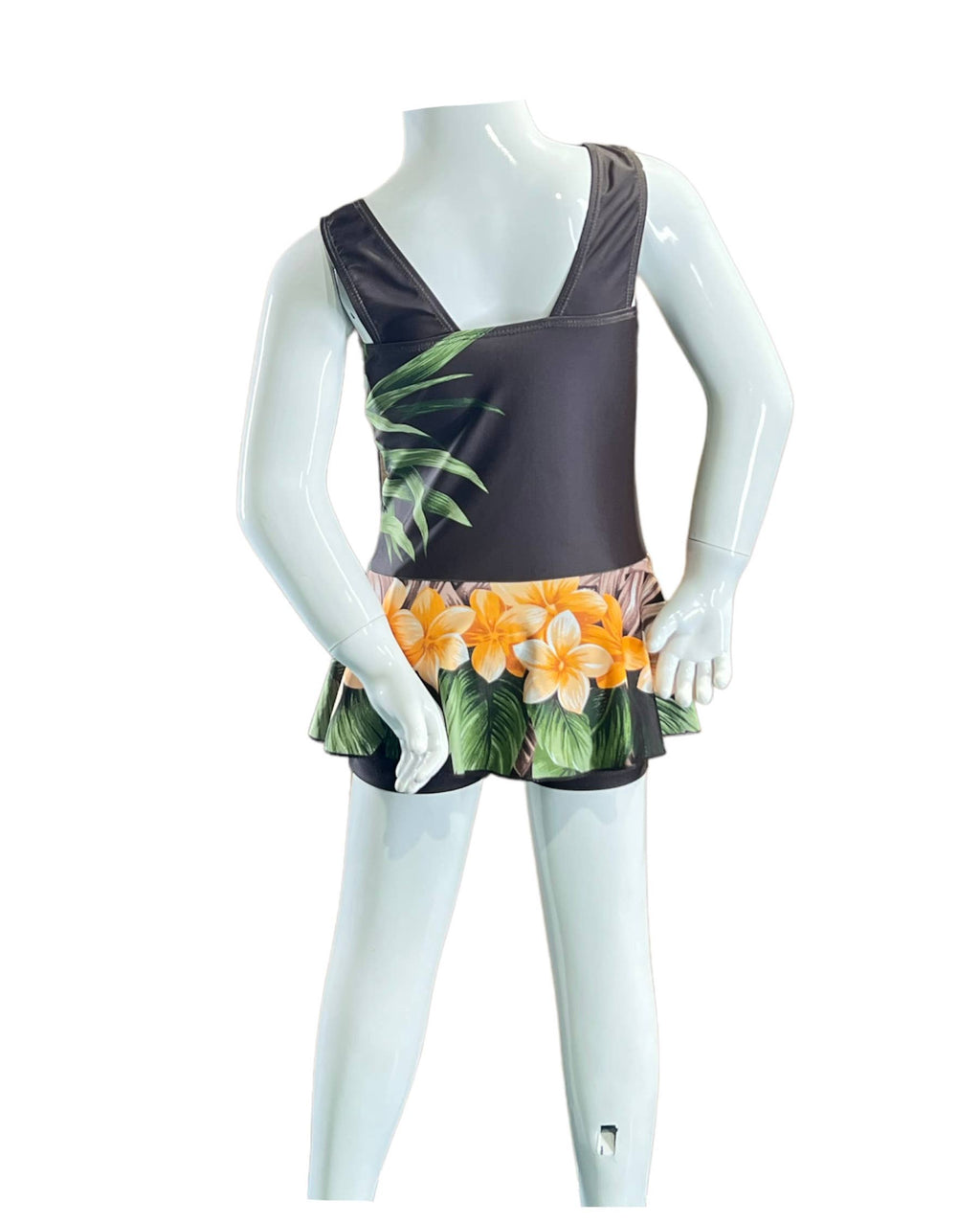 Girls Swim dress 1pc w/boy short under the skirt - Aloha Brown - K4723