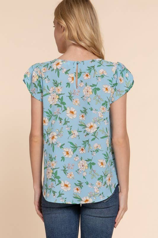 Active USA - Blusa tejida de mujer con estampado floral y manga tulipán corta - T13978