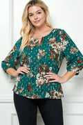 Women's [Plus Size] Elastic Sleeve Trim Neck Front Blouse - G216777N38X